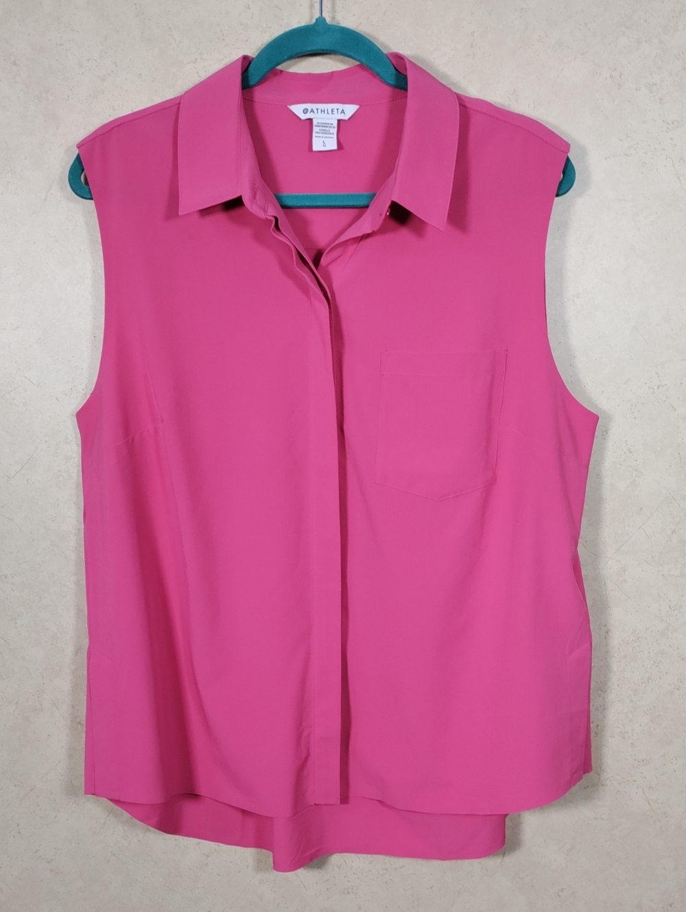 H179 Athleta Sleeveless Collared Shell Top - Fuchsia